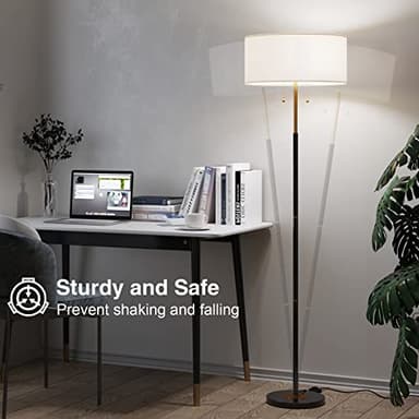Karjoefar 2-Light Floor Lamp, Mid Century Floor Lamp with White Fabric Shade, Standing Lamp Tall Lamp for Living Room Bedroom, 3 Color Temperatures 9W Bulb Include - Image 4
