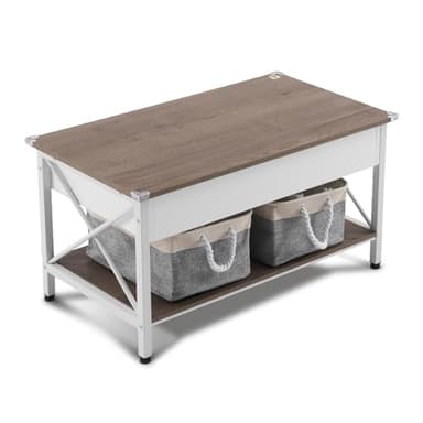 VINGLI 36" Lift Top Coffee Table with Free Cloth Storage Bins, White Walnut Framhouse Coffee Tables for Living Room, Small Modern Coffee Table for Small Space in Minimalistic Style, Dark Walnut - Image 6