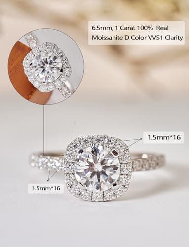 IMOLOVE Moissanite Halo Engagement Rings for Women Halo Rings for Women Wedding Promise Ring 1.4CT D Color VVS1 Clarity Round Cut Moissanite Ring in Sterling Silver plated with 18K White Gold-70 - Image 2