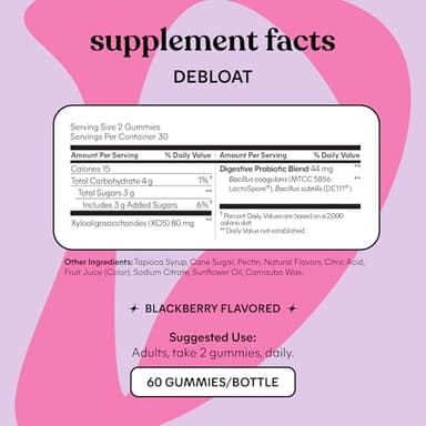 Lemme Debloat - Digestive & Gut Health Gummies with 2 Clinically Studied Probiotics & Prebiotic, Vegetarian, Gluten Free, Non GMO, BlackBerry Flavor (60 Count) (Pack of 2) - Image 5