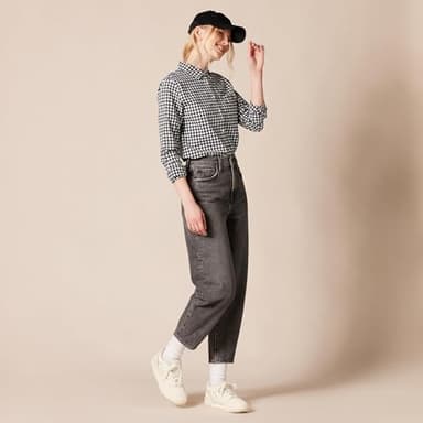 Amazon Essentials Women's Regular-Fit Long-Sleeve Button-Down Poplin Shirt, Black White Gingham, Large - Image 5