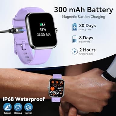 Smart Watch for Men Women, Alexa Built-in Fitness Tracker with Call Function & 1.83" HD Touchscreen, Heart Rate/Sleep Monitor, 100 Sport Modes, IP68 Waterproof, iOS Android Compatible (Purple) - Image 7