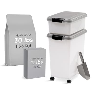 IRIS USA Dog Food Storage Container, 30 lbs & 11 lbs Combo, Cat Food Storage Container, Dog Treat Container, Airtight, Stackable, 2-Cup Scoop, Wheels, Easy Mobility, Silver - Image 2