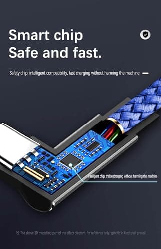 10FT 60W USB-C to USB-C Right Angle Long Charging Cable, Type-C Fast Charge Blue Long Nylon Braided Cord for Apple-iPhone 15,Sam-Sung Galaxy S24/S23,iPad Air,Google Pixel 9,One-Plus 11,PS5 Controller - Image 8