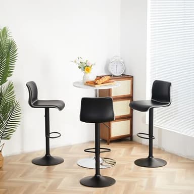 HeuGah Bar Stools Set of 3, Swivel Counter Height Barstools with Back, Adjustable Height 24" to 32", Black Faux Leather Bar Chairs for Kitchen Island (Black, Set of 3 (24'' to 32'')) - Image 3