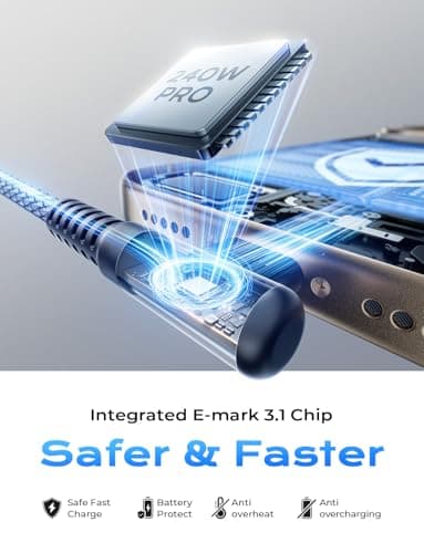 AINOPE 240W USB C to USB C Cable [10FT] Right Angle C to C Cable Fast Charging,USBC to USBC iPhone 17 Charger Cord Type C Fits iPhone 16 15 Pro Max Plus,MacBook Air/Pro,iPad Pro,Samsung S25,Pixel,iPad - Image 7