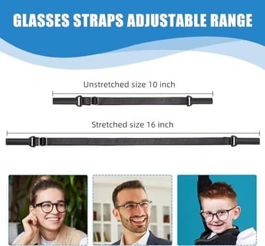 Adjustable Glasses Straps - 3 Pcs No Tail Adjustable Eyewear Retainer Glass Straps for Men, Women, Kids Eyelasses, Sunglasses,Black(7.5-13.5 inch) - Image 2