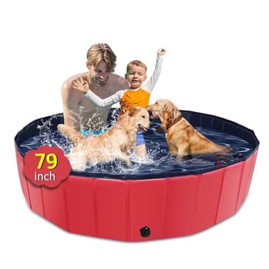 CACSPS Foldable Dog Pool, 79" x 14" Large Kiddie Pool with Hard Plastic, Non-Slip Dog Bath Tub for Outdoor Backyard, Collapsible Dog Swimming Pool for Kids Dogs Pets (Red) - Image 1