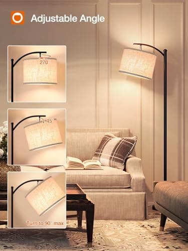 addlon Floor Lamp for Living Room with 3 Color Temperatures, Standing lamp with Linen lampshade for Bedroom, Office, Lamps with 9W LED Bulb Included - Black with Beige Lampshade - Image 4