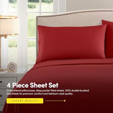 1500 Supreme Collection Bed Sheet Set - Extra Soft, Elastic Corner Straps, Deep Pockets, Wrinkle & Fade Resistant Hypoallergenic Sheets Set, Luxury Hotel Bedding, Queen, Red - Image 4