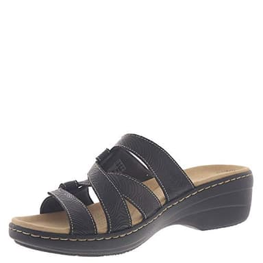 Clarks Collection Women's Merliah Karli Wedge Sandal, Black Leather, 8 Medium US - Image 4