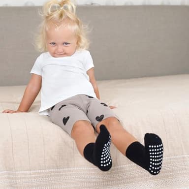 JAKIDAR 12 Pack Baby Toddler Socks Non Slip Grip Cotton Crew Socks for Boys Girls Infants Kids, Black/Gray/White, 12-24 Months - Image 4