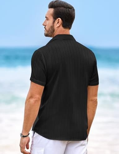 JMIERR Men's Summer Linen Shirts Short Sleeve Button Down Black Shirts for Men Textured Fashion Holiday Beach Casual Shirt, 2XL, - Image 2