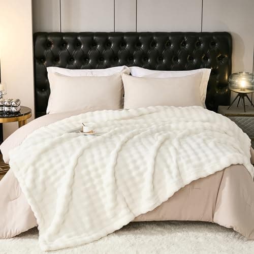 PU MEI Fleece Blanket - Throw Blanket for Bed 80"*90" White, Luxury Bubble Fluffy Blanket Plush Queen Blanket, Throw Blanket for Couch, Cozy Soft Warm Fuzzy Blanket Large Blanket for All Season Use - Image 1