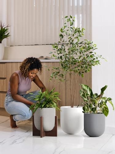 LE TAUCI 10 Inch Plant Pot, Ceramic Pots for Plants with Drainage Hole and Rubber Plug, Plant Pots Indoor for Home Garden Patio Office, Cylinder Flower Planter Pot, Neutral Gray - Image 4