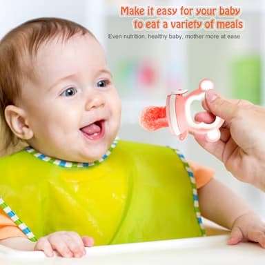 HAOBAOBEI Baby Fruit Food Feeder - Silicone Nibble Tray Combo - Breastmilk Popsicle Mold for Cooling Relief, BPA Free Mesh Feeder for Infant Self Feeding (Monkey Pink + Pineapple) - Image 7