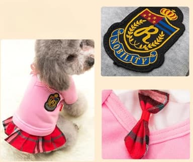 Pet Uniform School Skirts Sailor Costume Dog Campus Clothes Teddy Cute Bowtie Adorable Puppy Apparel (Small,Pink Shirt) - Image 3