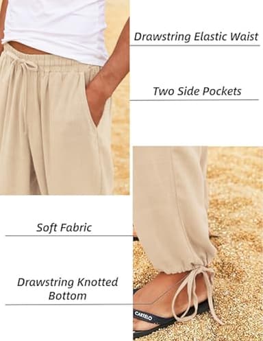 COOFANDY Men's Cotton Linen Pants Casual Harem Pants Elastic Waist Beach Boho Yoga Trousers Light Khaki - Image 4