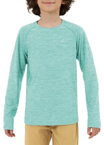 Willit Boy's UPF 50+ Sun Protection Shirt Long Sleeve Rash Guard Swim Shirts Youth SPF Fishing Quick Dry Shirt Slubby Light Cyan M - Image 1