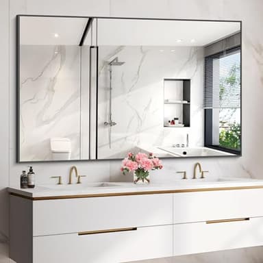 COFENY 40x60inch Black Bathroom Mirror, Black Rectangle Mirror with Frame, Large Rectangular Wall Mirrors for Bathroom, Living Room, Hair Salon, Big Farmhouse Mirror Hang Horizontal/Vertical - Image 2