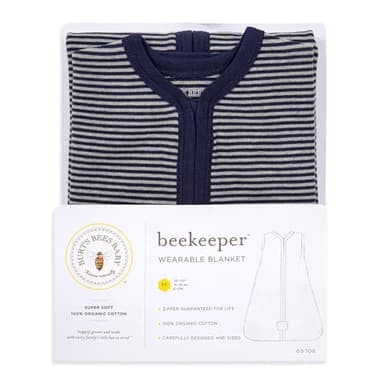 Burt's Bees Baby Baby Beekeeper Wearable Blanket, 100% Organic Cotton, Swaddle Transition Sleeping Bag, Midnight Stripe, Medium - Image 3