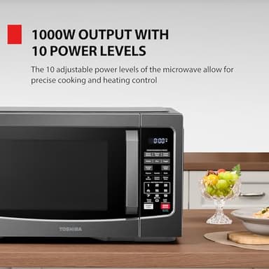 TOSHIBA EM131A5C-BS Countertop Microwave Ovens 1.2 Cu Ft, 12.4" Removable Turntable Smart Humidity Sensor 12 Auto Menus Mute Function ECO Mode Easy Clean Interior Black Color 1000W - Image 6