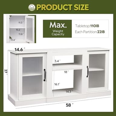 WLIVE Retro TV Stand for 65 inch TV, TV Console Cabinet with Storage, Open Shelves Entertainment Center for Living Room and Bedroom, White - Image 3