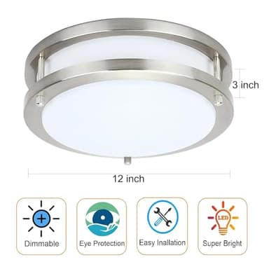 36W Dimmable LED Ceiling Light Fixture, 12 inch Flush Mount Light Fixture, Ceiling Lights for Bedroom, Kitchen, Bathroom, Super Bright 4000 Lumens, 400W Equivalent, 5000K Daylight White - Image 5