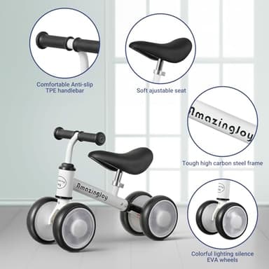 Balance Bike for 1 Year Old Boys Girls Colorful Lighting Baby Balance Bike Toys First Ride on Toys 10-24 Month Toddler 12-24 Month First Bike Infant Birthday Gift Baby Walker Bike with Adjustable Seat - Image 4