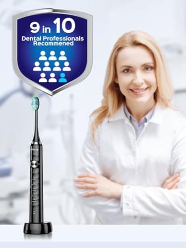 COSLUS Sonic Electric Toothbrush for Adults: 47000 VPM for Deep Cleaning & Whitening with Travel Case - 5 Modes for Sensitive Teeth & Braces, Wireless Charging, 6 Brush Heads for Home Family, Black - Image 5