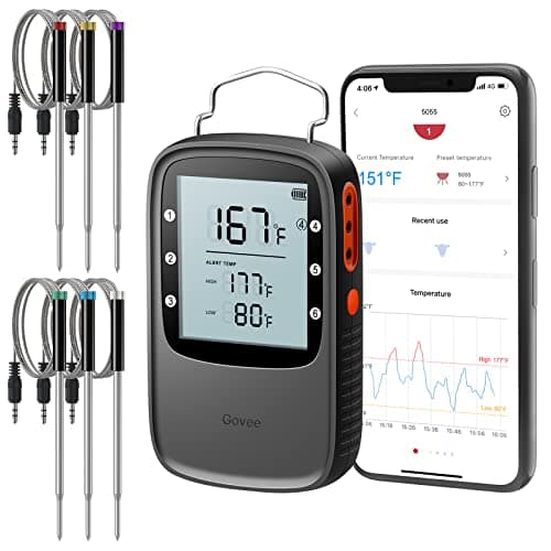 Govee Bluetooth Meat Thermometer, Wireless Meat Thermometer for Smoker Oven, Digital Grill Thermometer with 6 Probes, Timer Mode, Smart LCD Backlight BBQ Thermometer for Cooking Turkey Fish Beef - Image 1