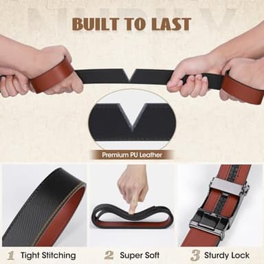 Mens Belt Leather Ratchet Belts for Men Adjustable 1 3/8" Men's Belts for Dress Casual with Gift Box, Trim to Fit - Image 3
