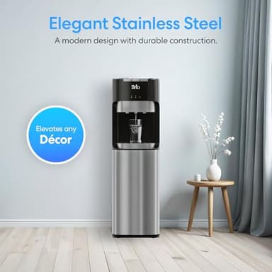 Brio Bottom Loading Water Cooler Dispenser for 5 Gallon Bottles - 3 Temperatures with Hot, Room & Cold Spouts, Child Safety Lock, LED Display with Empty Bottle Alert, Stainless Steel - Image 4