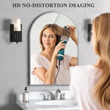 Minuover 24" x 36" Silver Arched Mirror, Modern Aluminum Alloy Metal Frame, Arch Bathroom Vanity and Wall Decor Mirror for Bathroom, Living Room, Bedroom, Entryway - Image 5