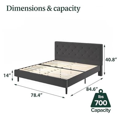 ZINUS King Shalini Upholstered Platform Bed Frame with Headboard [New WonderBox(TM) Version], Wooden Slat Support, No Box Spring Needed, Easy Assembly, Eco Friendly Packaging, Dark Grey - Image 2