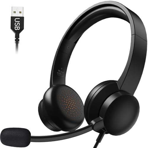 Masajoy USB Headset with Microphone for PC, Wired Headphones with Mic USB Headset with Noise Cancelling Microphone, Computer Headsets with Microphone for Home Office Online Class Teams Skype（Black） - Image 1