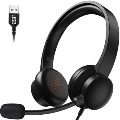 Masajoy USB Headset with Microphone for PC, Wired Headphones with Mic USB Headset with Noise Cancelling Microphone, Computer Headsets with Microphone for Home Office Online Class Teams Skype（Black） - Image 1