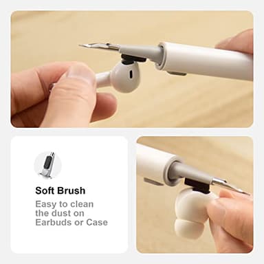 Hyashee Cleaner Kit for Airpods Pro 1 2 3 Multi-Function Cleaning Pen with Soft Brush Flocking Sponge for Bluetooth Earphones Case Cleaning Tools White - Image 3