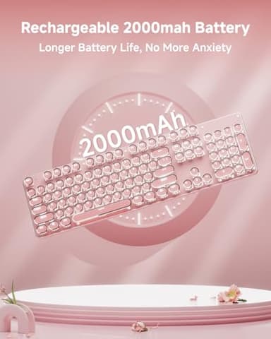 SEUNKWANG EWEADN TK950 Typewriter Keyboard Wireless Mechanical Keyboard, 104 Keys Aesthetic Typewriter Keyboards with White Backlit, Anti-Ghosting, Blue Switch Bluetooth/2.4GHz/Wired Keyboards-Pink - Image 7