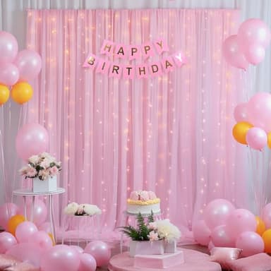 20x8ft Baby Pink Tulle Backdrop Curtain with Lights String for Parites, Sheer Photo Backdrop Curtains with Lights for Wedding Backdrop Ceremony Reception Bridal Shower Baby Shower Birthday Party - Image 4