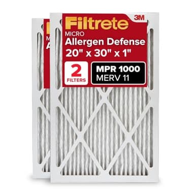 Filtrete 20x30x1 AC Furnace Air Filter, MERV 11, MPR 1000, Micro Allergen Defense, 3-Month Pleated 1-Inch Electrostatic Air Cleaning Filter, 2 Pack (Actual Size 19.81 x 29.81 x 0.81 in) - Image 1
