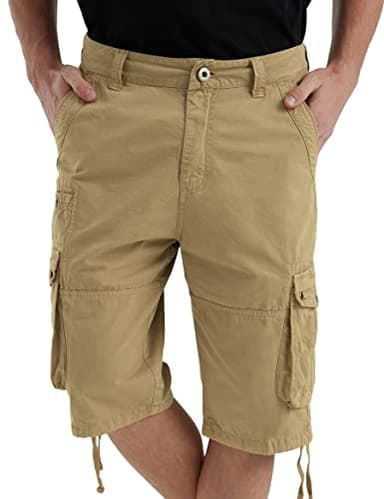 JAWERU Cargo Shorts for Men Multi Pockets Mens Shorts Below Knee Casual Hiking Summer Shorts Khaki 38 - Image 3