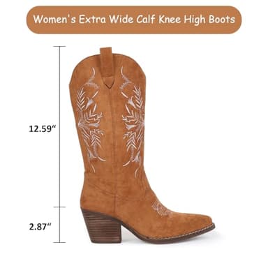 gioanroca Cowboy Boots for Women Classic Embroidered Pointy Toe Cowgirl Boot, Western Mid Calf Side Zipper Chunky Heel Cowgirl Boots - Image 5
