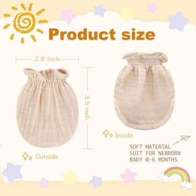 Pro Goleem Muslin Baby Mittens for Newborn, 100% Cotton No Scratch Soft Breathable Gloves for Boys and Girls 0-6 months - Image 4