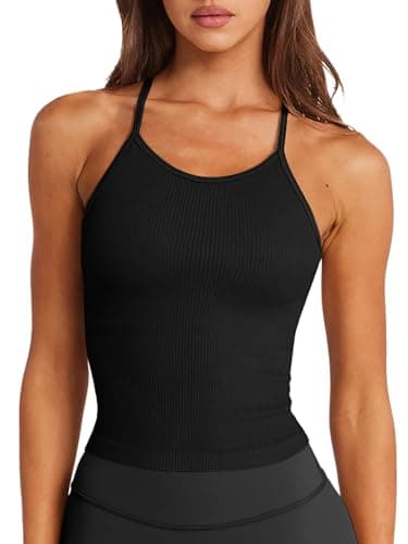 LASLULU Womens Sports Bra Workout Tank Tops Longline Padded Medium Support Running Gym Bra Camis Crop Tank Tops with Built in Bras(Black Small) - Image 1