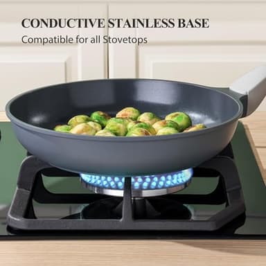 PRICUSIS Nonstick Ceramic Frying Pan with Lid, Non Toxic Skillet, Healthy Egg Pan Nonstick Omelet Pan Chef's Pan, PTFE PFOA & PFAS Free, Induction Compatible (8Inch W/L) - Image 7