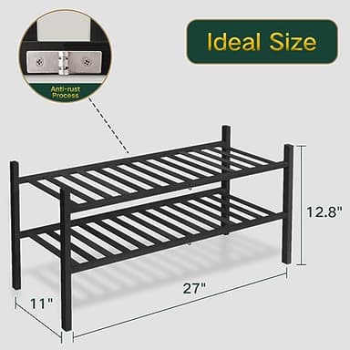 Z&L HOUSE 2-Tier Shoe Rack for Closet, Stackable Bamboo Shoe Rack for entryway, Hallway, Bathroom, Multifunctional Utility Free Standing Shoe Shelf Black - Image 3