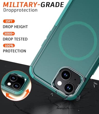 Diverbox for iPhone 15 Case [Compatible with MagSafe] [Shockproof] [Dropproof] [with Screen Protector ] Heavy Duty Protection Phone Case Cover for Apple iPhone 15 2023 6.1 inch (Dark Green) - Image 3