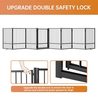 SNUOWU Full Metal Freestanding Dog Gate with Door, 32''Height Foldable Pet Dog Fence for Indoor & Outdoor, 8 Panels Extra Wide Free Standing TallDog Gates for Doorways,House,Stairs,Porch,Deck,Yard - Image 4