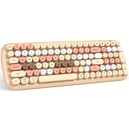MOFII Wireless Bluetooth Keyboard for Mac, iPad, iPhone, PC, Laptop & Android, Connect up to 3 Devices Simultaneously, Portable 100-Key Typewriter Retro Round Keycaps Keyboard- Milk Tea Colorful - Image 1